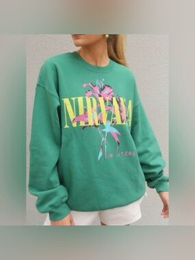 Daydreamer Jade Green Nirvana In Utero Boyfriend Crew Sweatshirt Size Medium